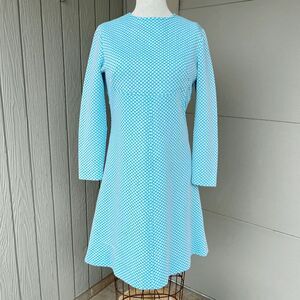 Vintage 60s Blue Textured Mod Mini Dress with Belted Back Detail